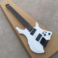 Acepro Satin White 7 String Headless Electric Guitar Ash Body Red Killswitch Fanned Frets Active Pickups Roasted Maple Neck
